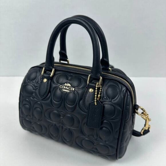 Coach Mini Rowan Crossbody Bag In Signature Leather IN Black - Picture 3 of 13